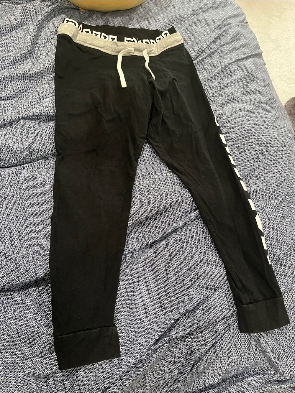 PINK Victoria's Secret Black womens Joggers with White Waistband and Side Logo